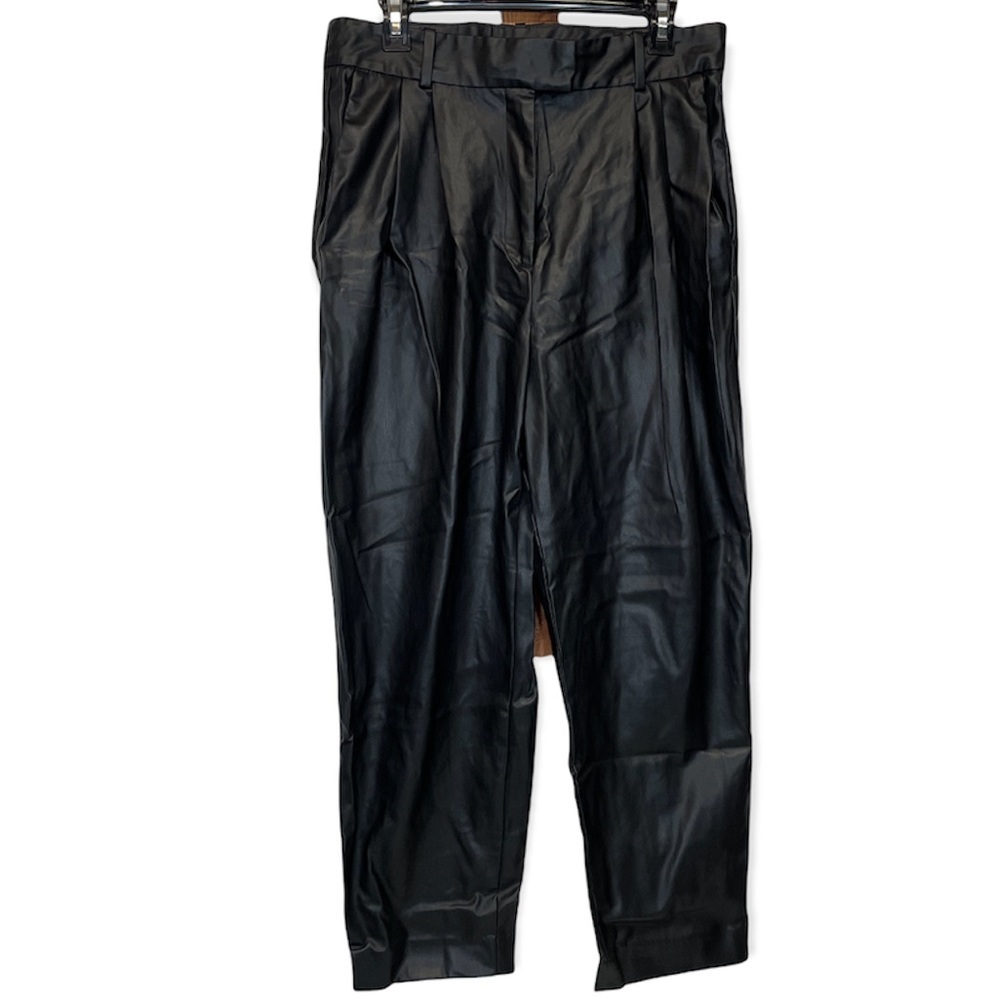 H&M Black Faux Leather High Rise Cropped Pants Size 12